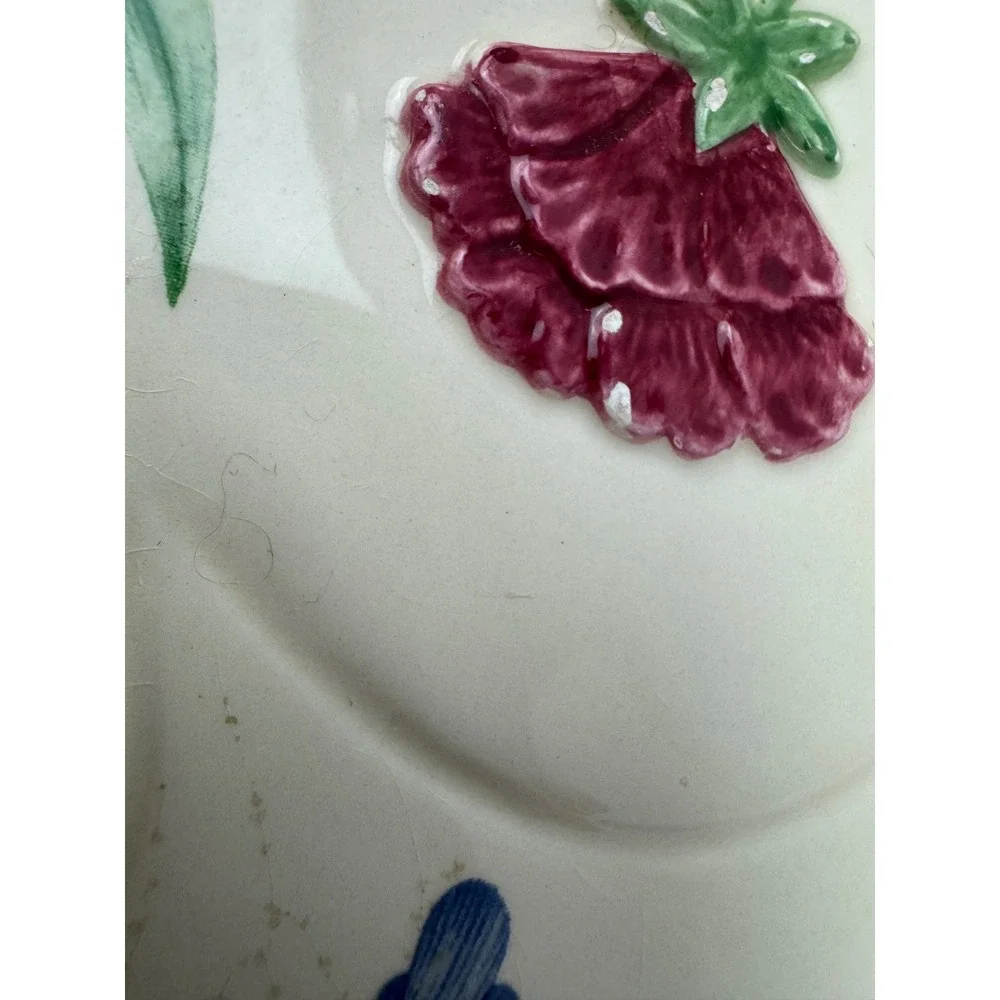 Lenox Poppies on Blue Sleeping Cat Trinket Dish Porcelain Floral White Red Blue